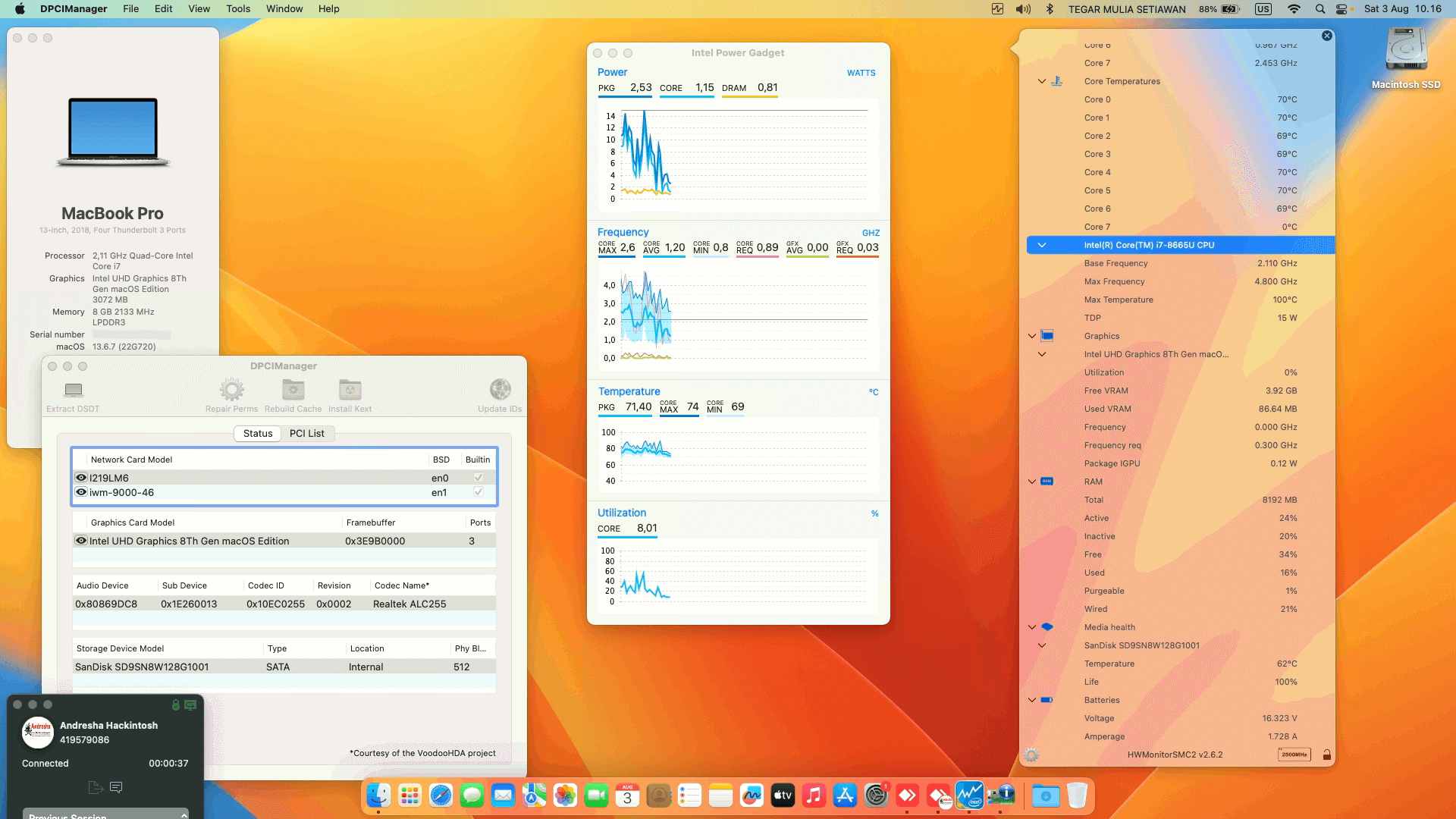 Success Hackintosh macOS Ventura 13.6.7 Build 22G720 in Fujitsu LifeBook U939